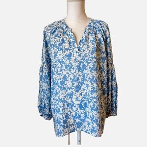 Caslon Blue and White Floral Peasant Blouse